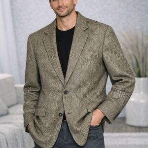 Silk And Wool 46LN Classic Blazer in Brown Tweed Made In Italy Biella Tan